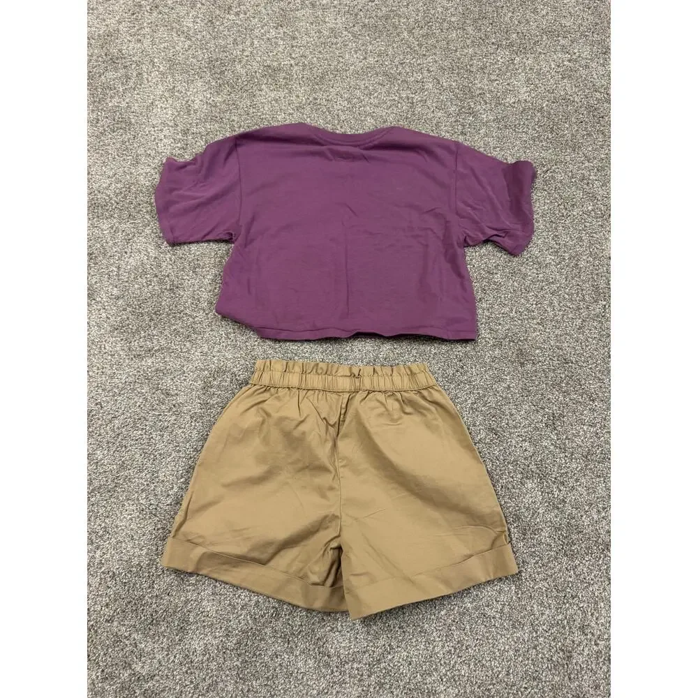 Ralph Lauren Girl's Mauve Tee and Tan Shorts Outfit